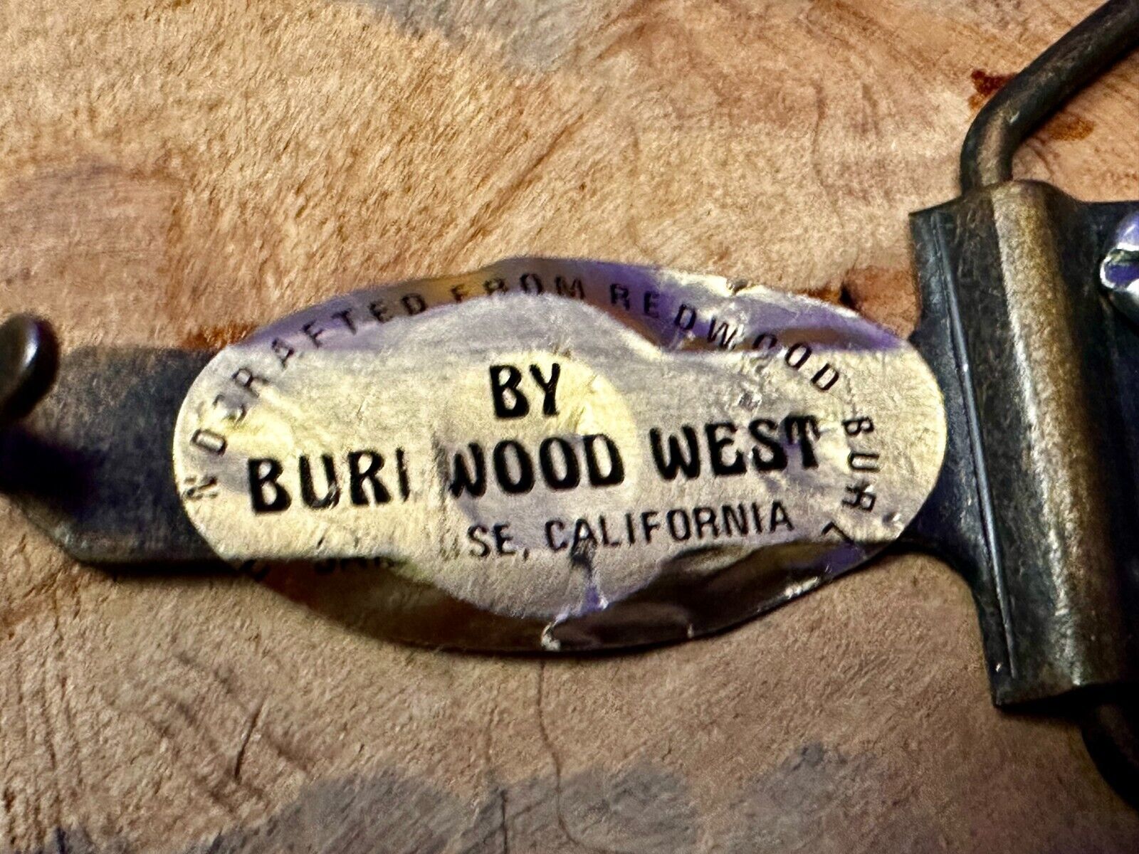 Vintage Glossy Polished Lacquered Wood Belt Buckle By Burl Wood West
