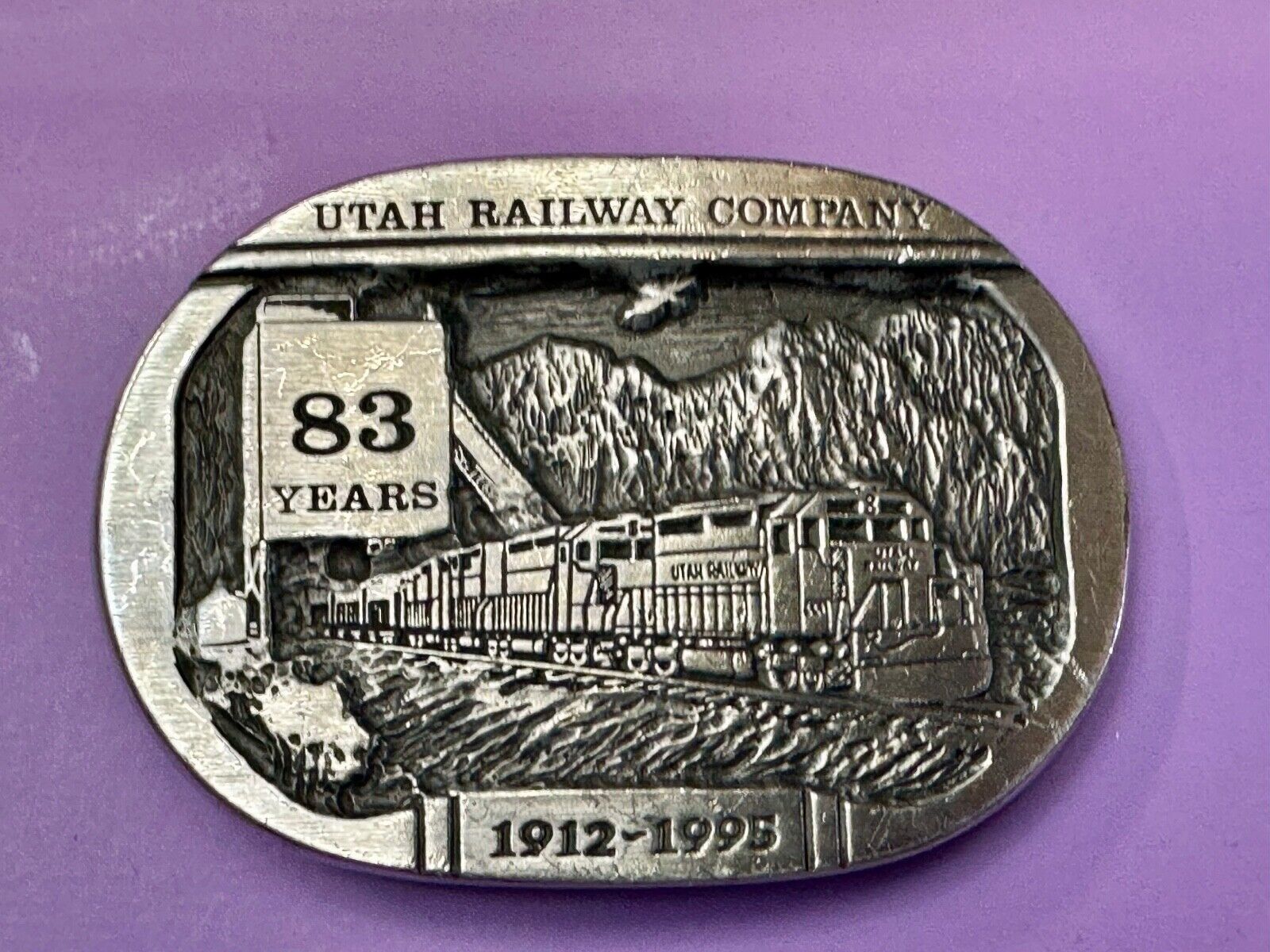 Utah Railway Co Vtg Train Railroad 83 Years - Gary Prazen Sculpture Belt Buckle