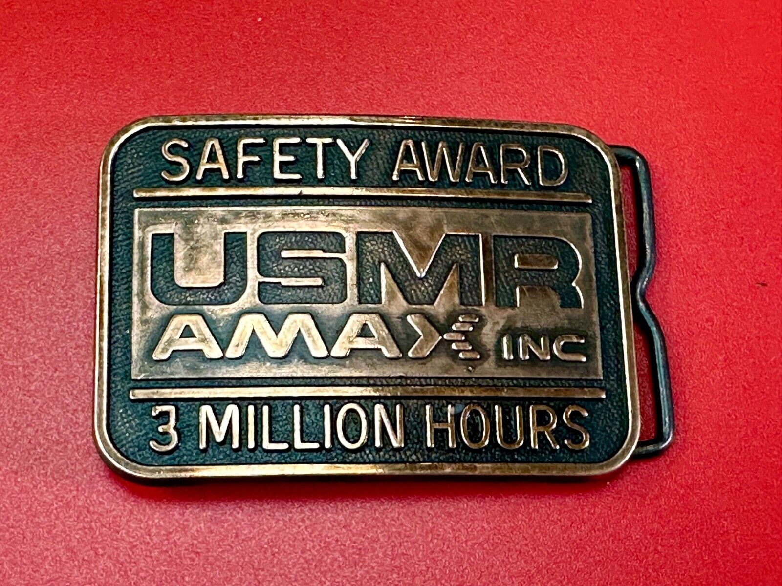USMR AMAX inc 3 million safety award vintage belt buckle by RJ
