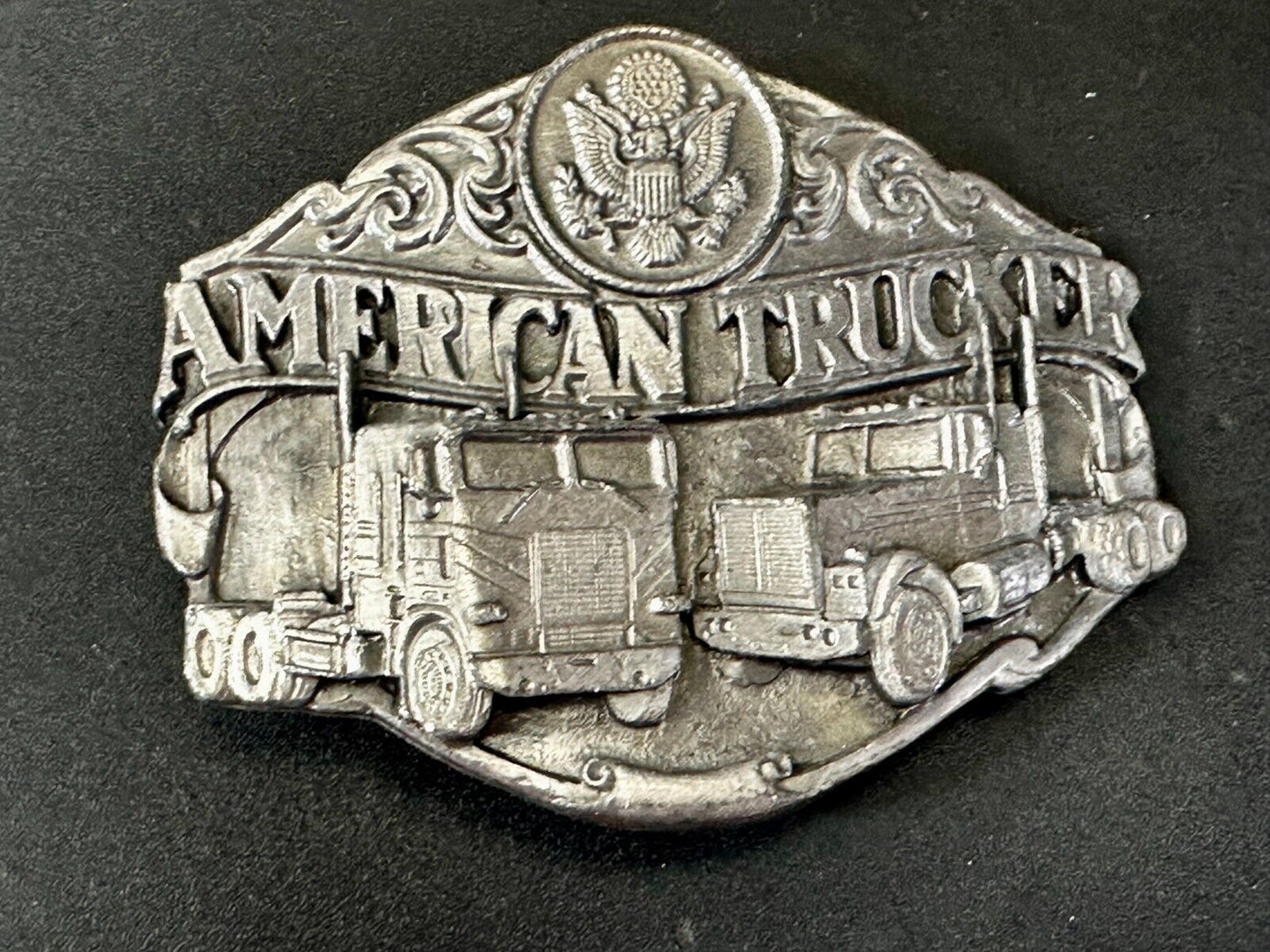 American Truck I'D RATHER BE TRUCKIN Pewter Vintage 1986 Belt Buckle - Siskiyou