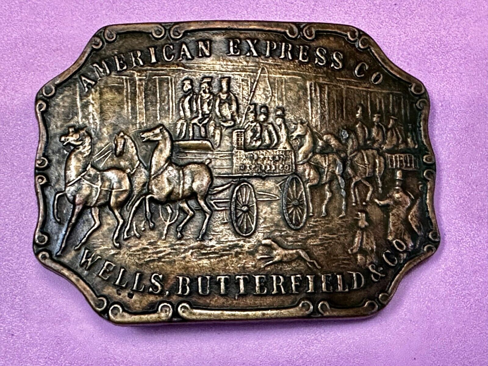 American Express Co Wells Butterfield Vintage Bank Stagecoach Scene Belt Buckle