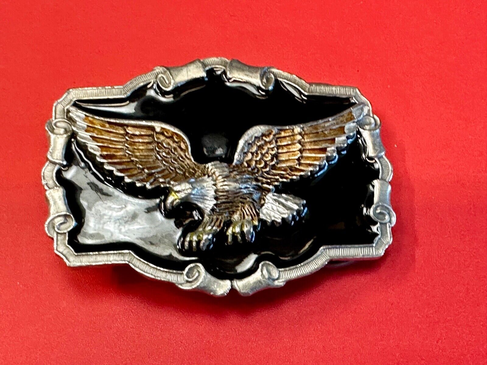 Vintage  Majestic Eagle western framed on black background belt buckle