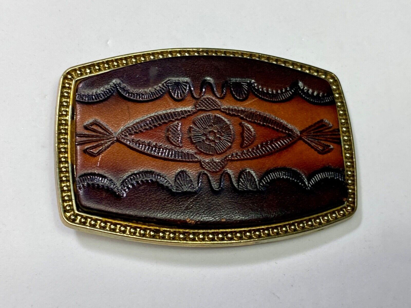 Alumaline 4108 faux leather and brass tone southwestern style belt buckle