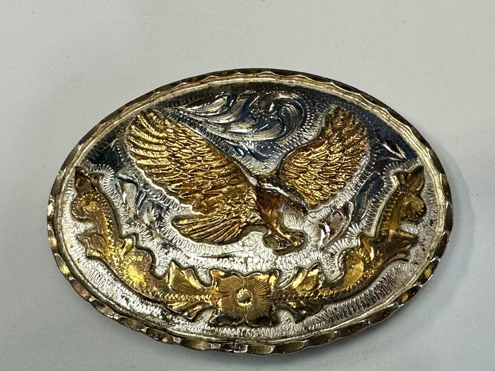 American Patriot Eagle - Majestic Vintage Alpaca Fina JG Mexico Belt Buckle 