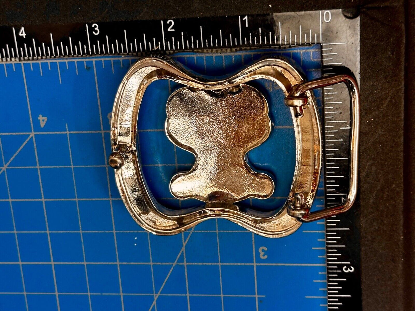 Teddy Bear W/ Heart Clear & Blue Rhinestone Accented Belt Buckle