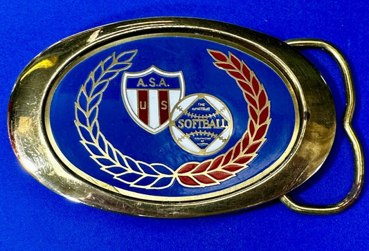 A.S.A. U S Softball Solid Brass Commemorative Collectible Vintage Belt Buckle