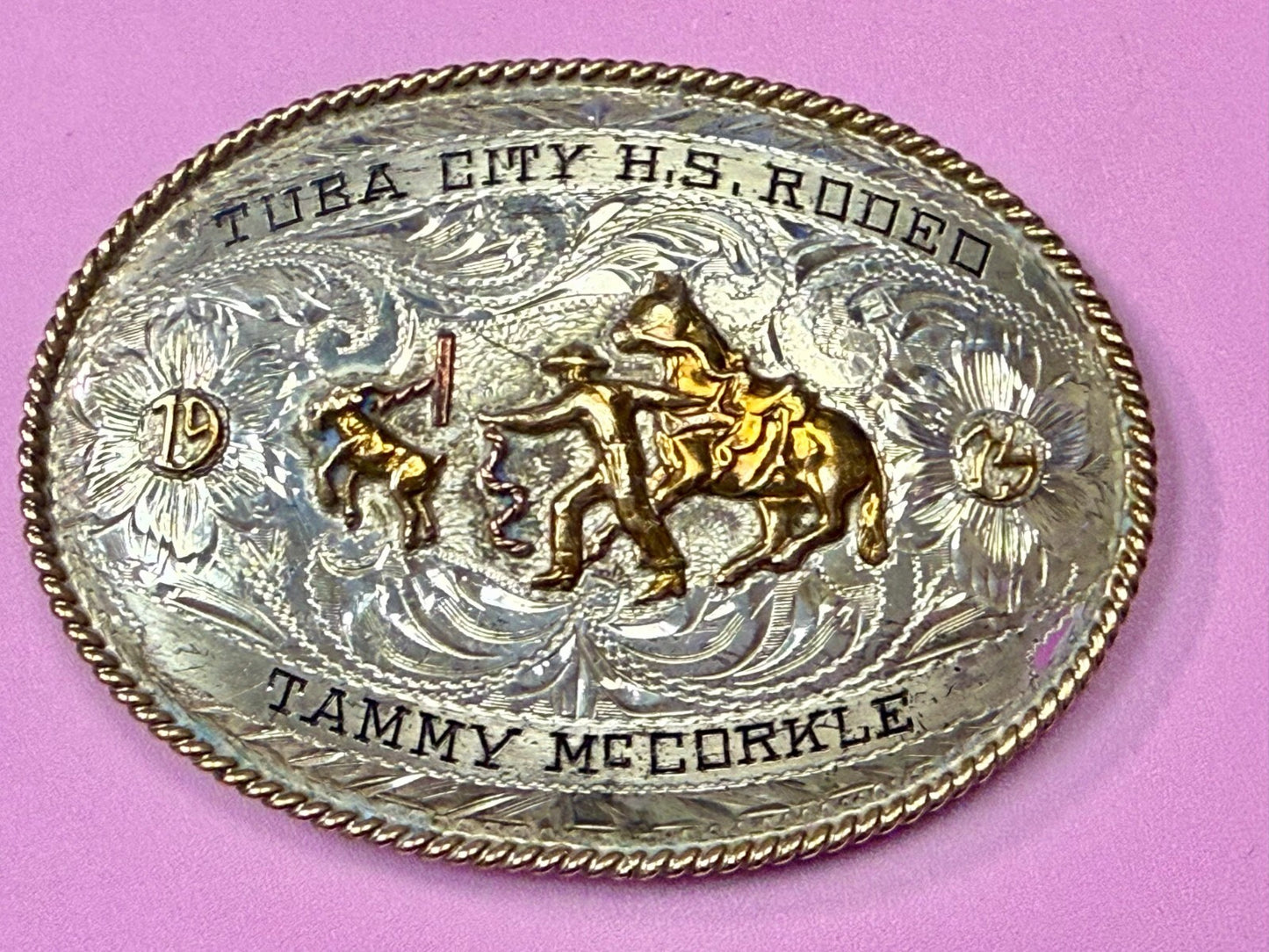 Tuba City High School Rodeo B-K Silversmiths Award Trophy Belt Buckle
