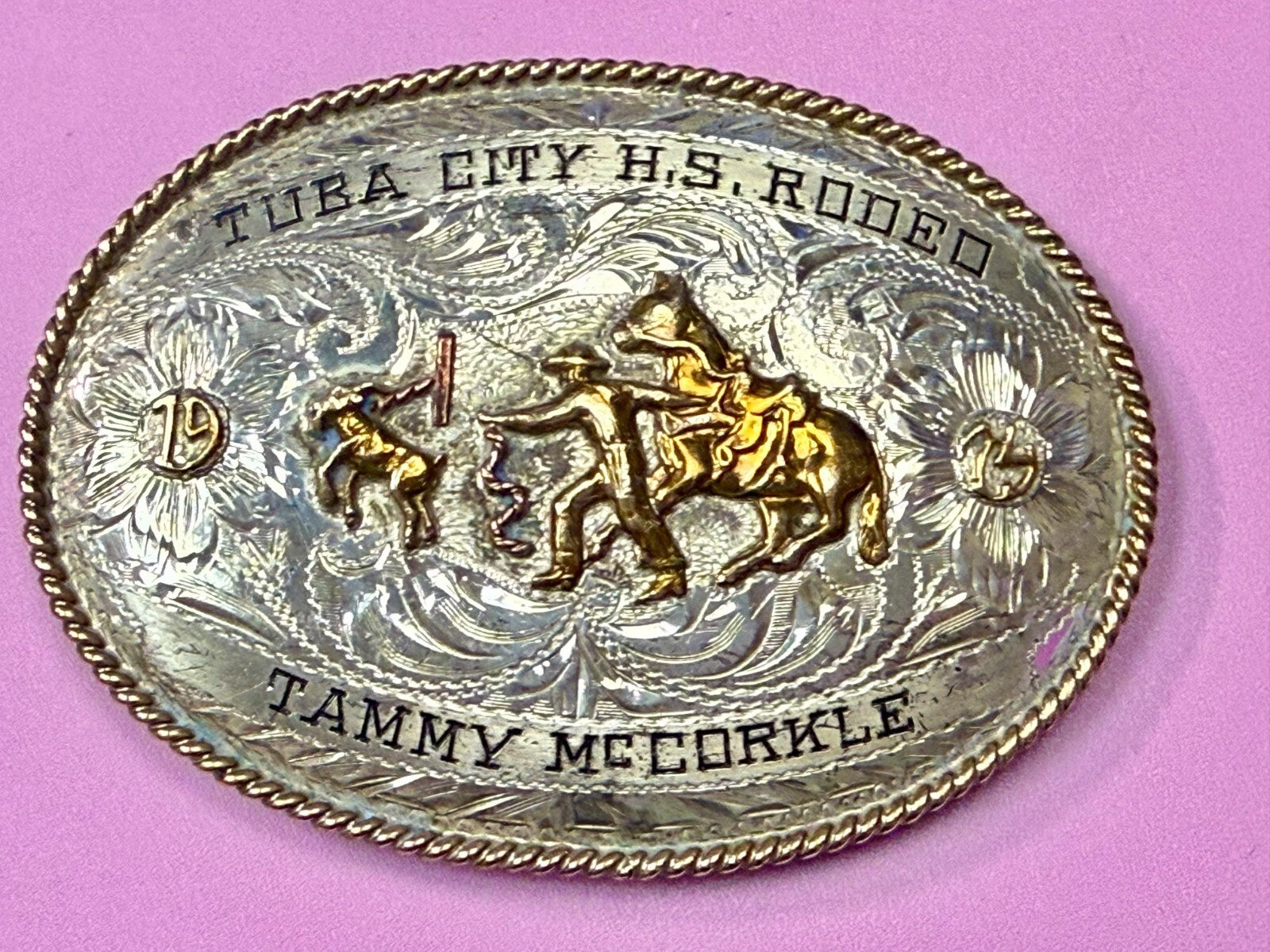 Tuba City High School Rodeo B-K Silversmiths Award Trophy Belt Buckle