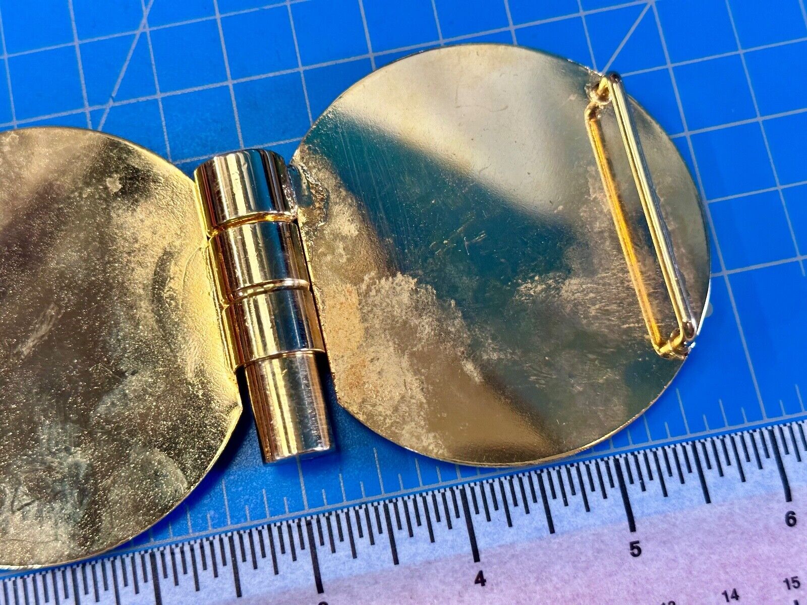 vintage initials letter GE? Hinged gold tone belt buckle