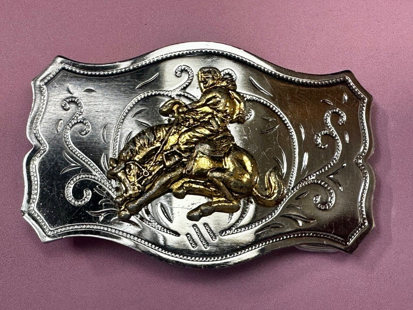 Vintage Cowboy Saddle Bronc western belt buckle Made in Japan