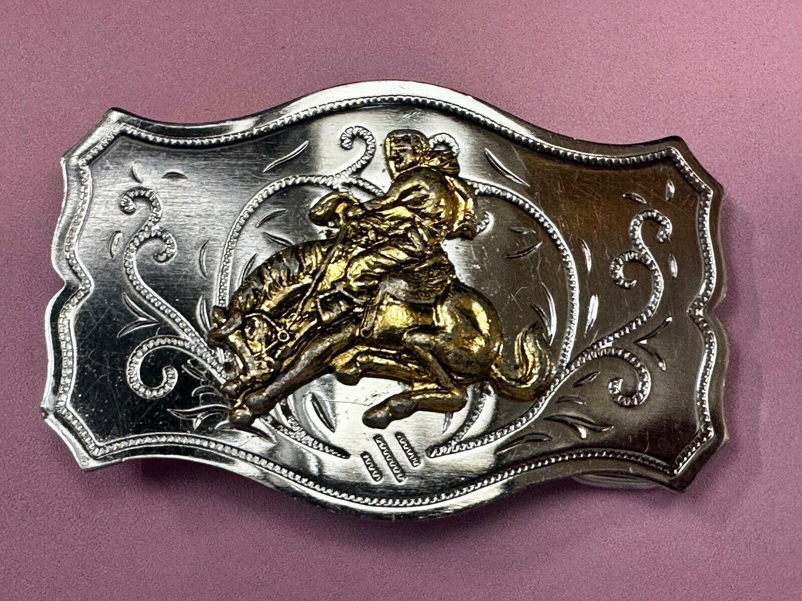 Vintage Cowboy Saddle Bronc western belt buckle Made in Japan