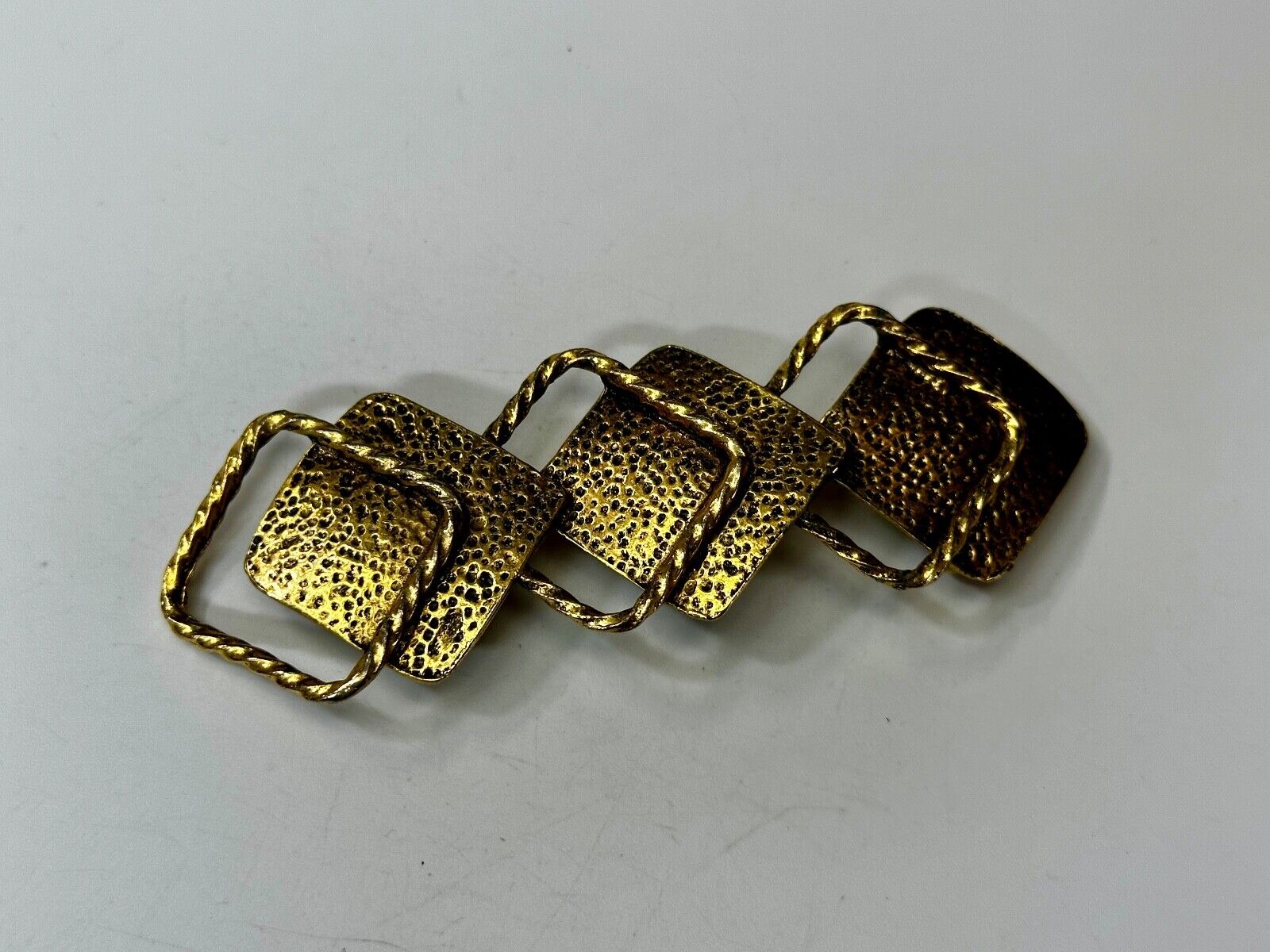 Three Diamond Shape Cutout Hippy Large Gold Tone Vintage Belt Slide Buckle