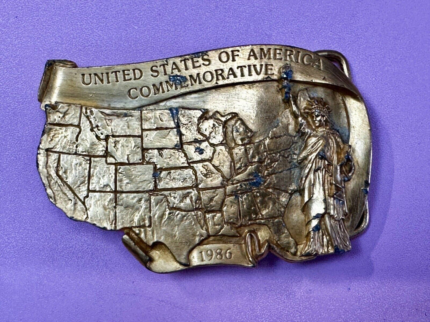 United States of America Liberty States Map Vtg 1986 Commemorative Belt Buckle