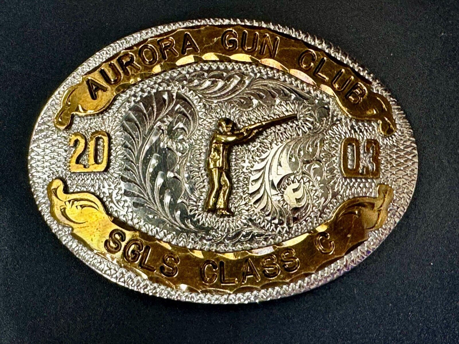 Aurora Gun Club Singles Class C 2003 Defensive Pistol Trophy Award Belt Buckle