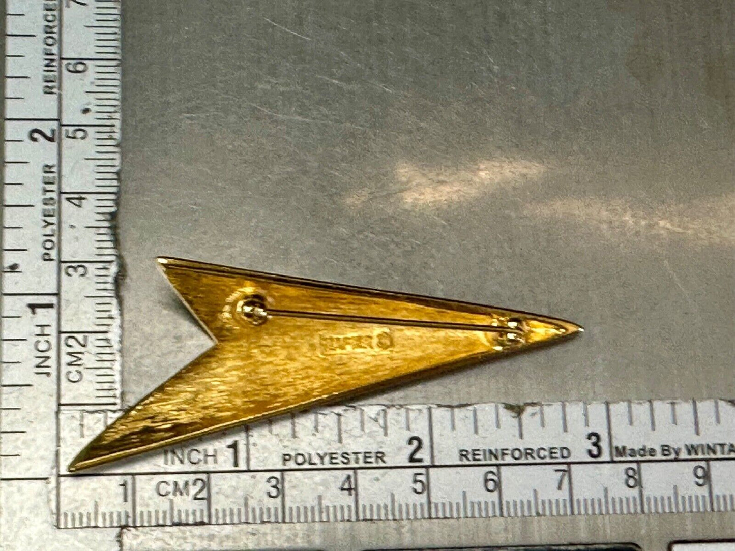 Art Deco Style 3" wide Arrow Napier signed vintage gold tone brooch pin