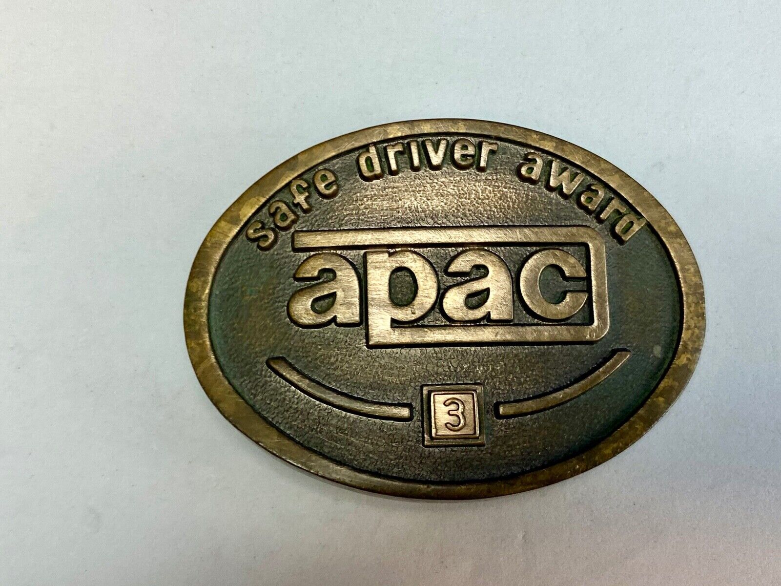 Vintage Jostens belt buckle APAC safe driver 3 year award