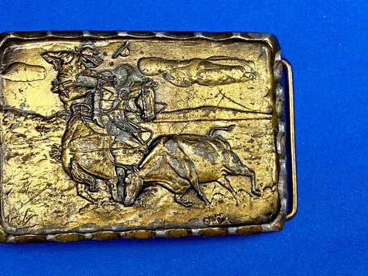 Vintage 1975 ADEZY 3-D Cowboy Western Rodeo Ranch Brass Belt Buckle