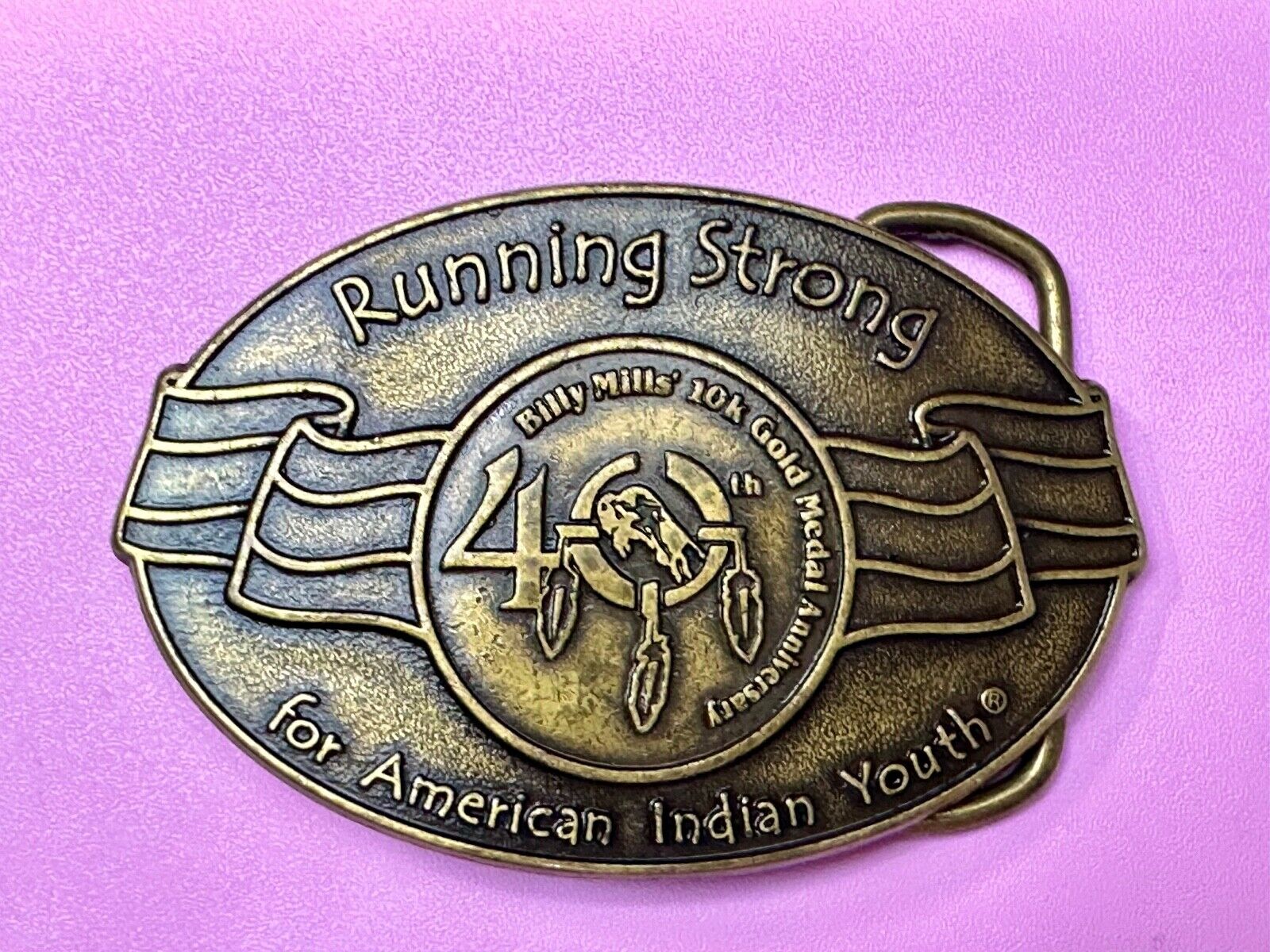 40 years! Native American Indian Youth Running Strong belt buckle