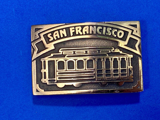 The  San Francisco  Cable Car - Vintage Brass Heavy Belt Buckle Stamped Ub