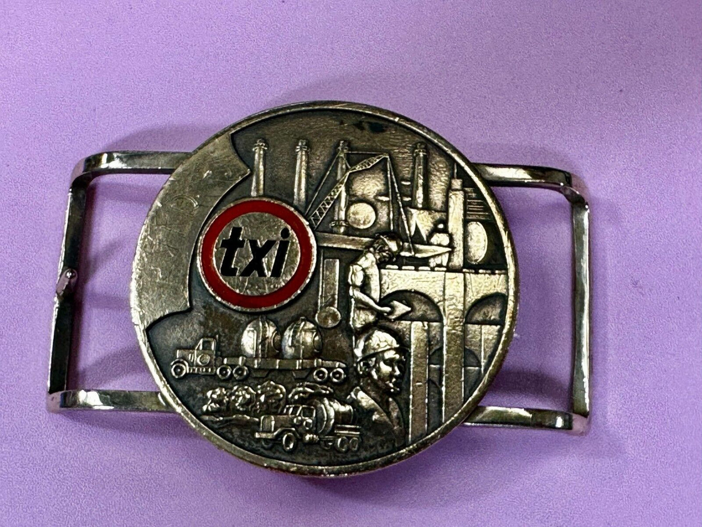 TXI Oil Rig Drilling Construction Company Vintage Belt Buckle by Jostens