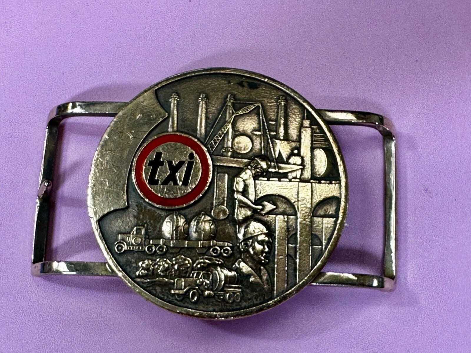 TXI Oil Rig Drilling Construction Company Vintage Belt Buckle by Jostens