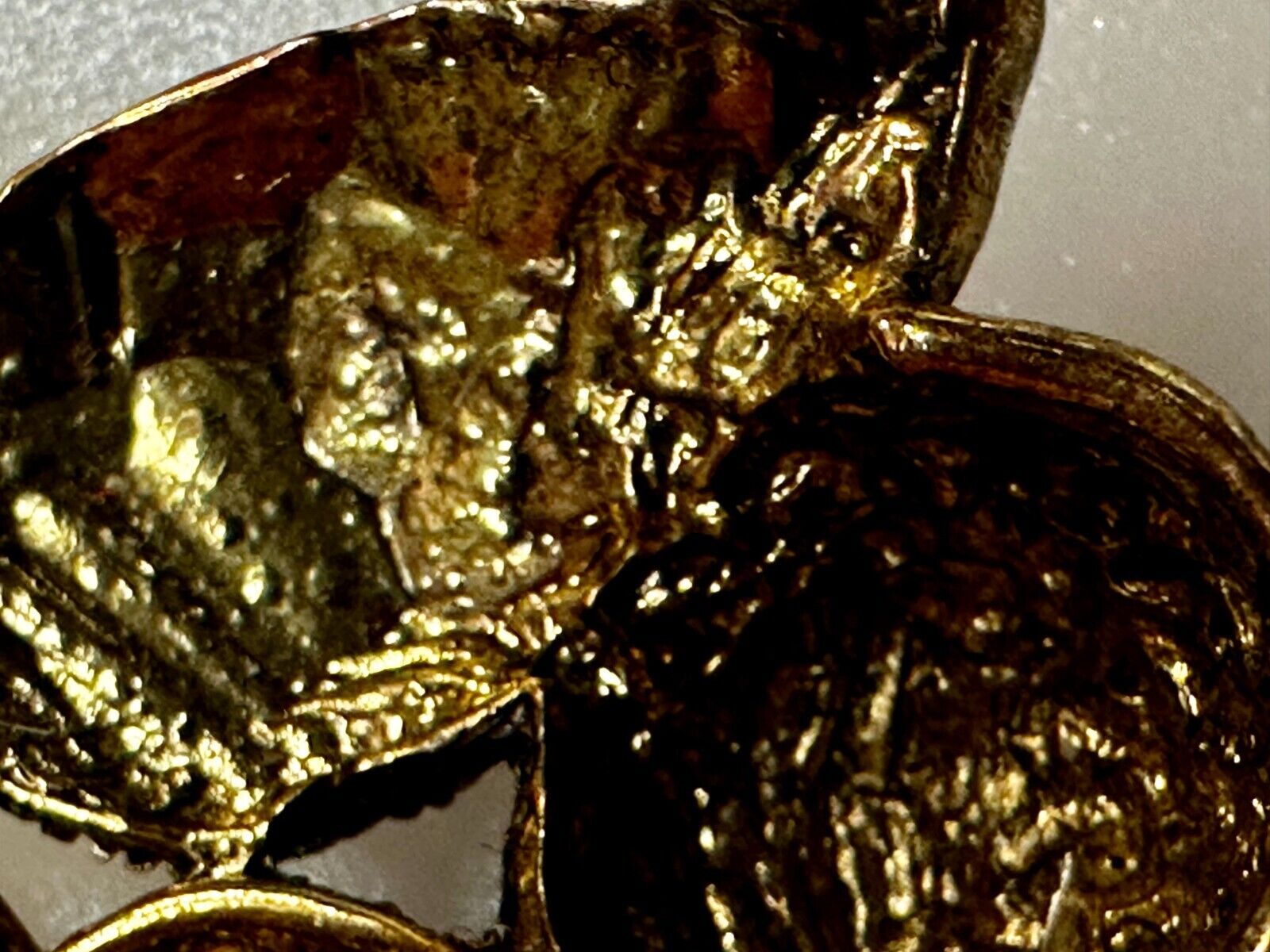 Two Cherries Cluster Fruits Vtg. Rhinestone Covered Figural Gold Tone Brooch Pin