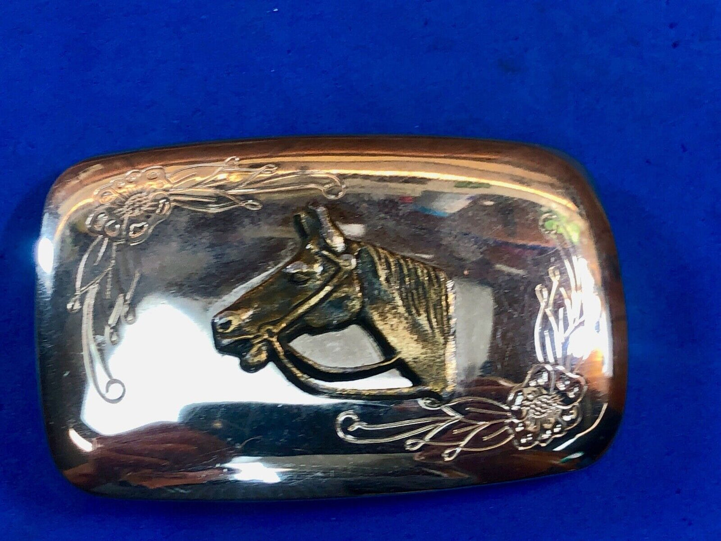 USA made western two tones horse head bust mirrored belt buckle 
