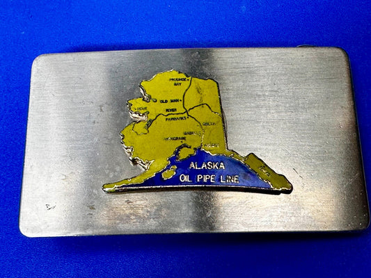 Alaska State Map Oil Pipe Line Vintage Commemorative Belt Buckle