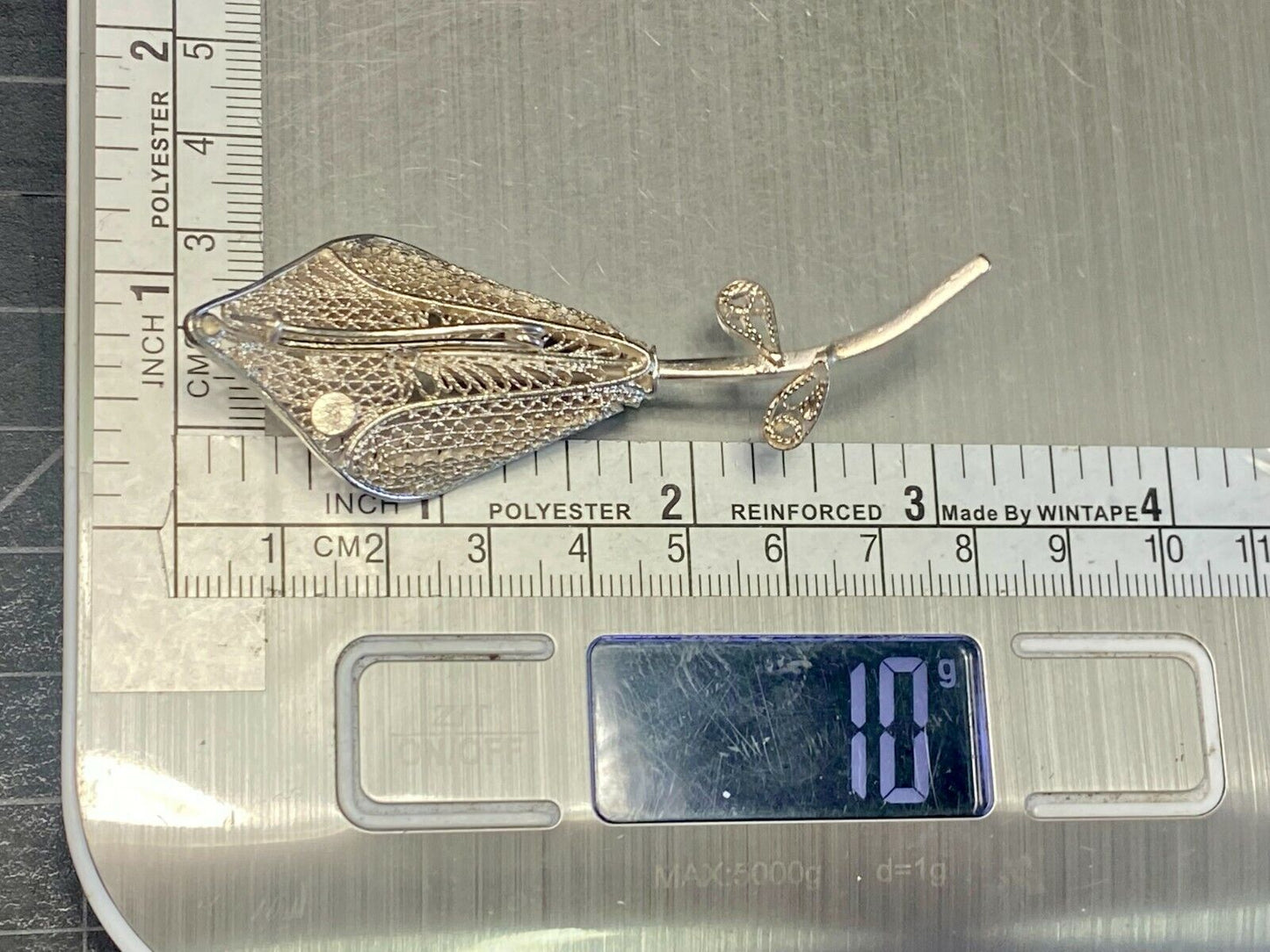 Vintage Filagree Easter Lily Flower Single Stem 925 Sterling Silver Brooch Pin
