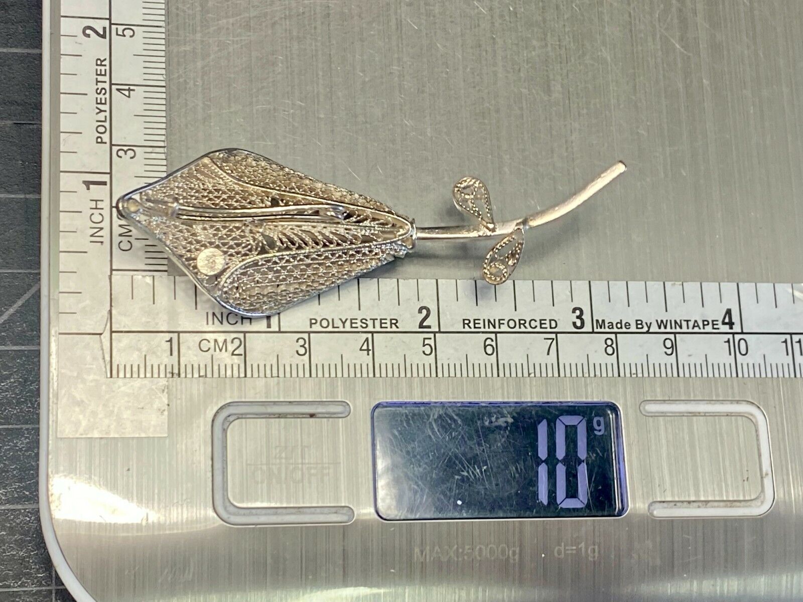 Vintage Filagree Easter Lily Flower Single Stem 925 Sterling Silver Brooch Pin
