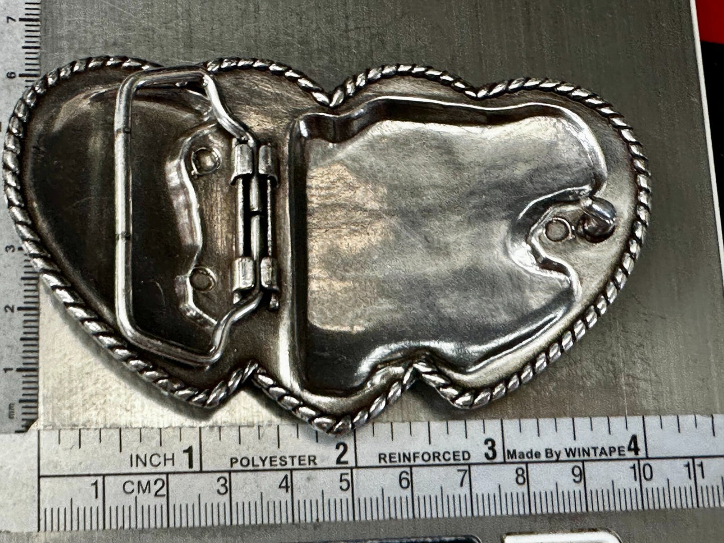 Triple Heart Shaped Flower Swirl Pattern with Rhinestone Border Belt Buckle