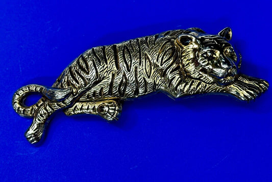 Tiger Mountain Lion HUGE 6" Wide Large Gold Tone Vintage Belt Buckle
