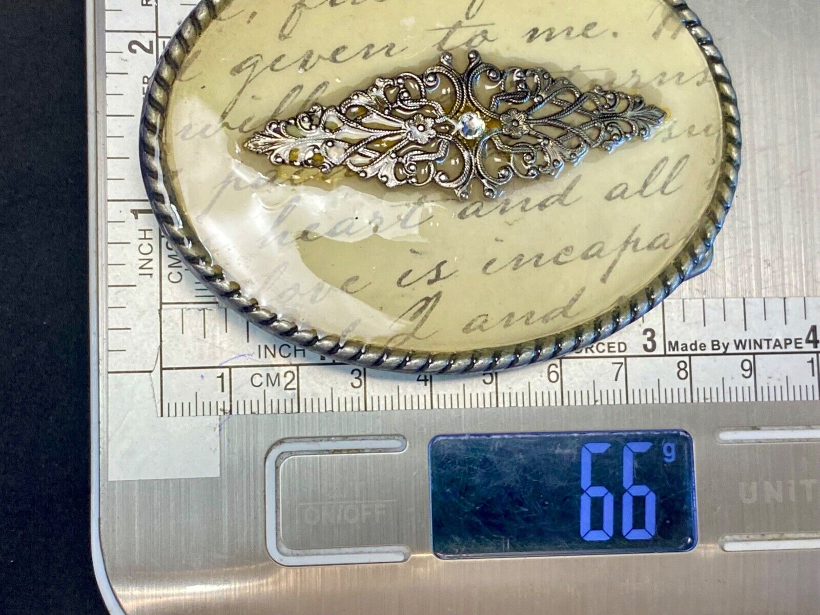 Vintage Ivan Oval Words Poem Belt Buckle With Gold Tone Centerpiece Belt Buckle