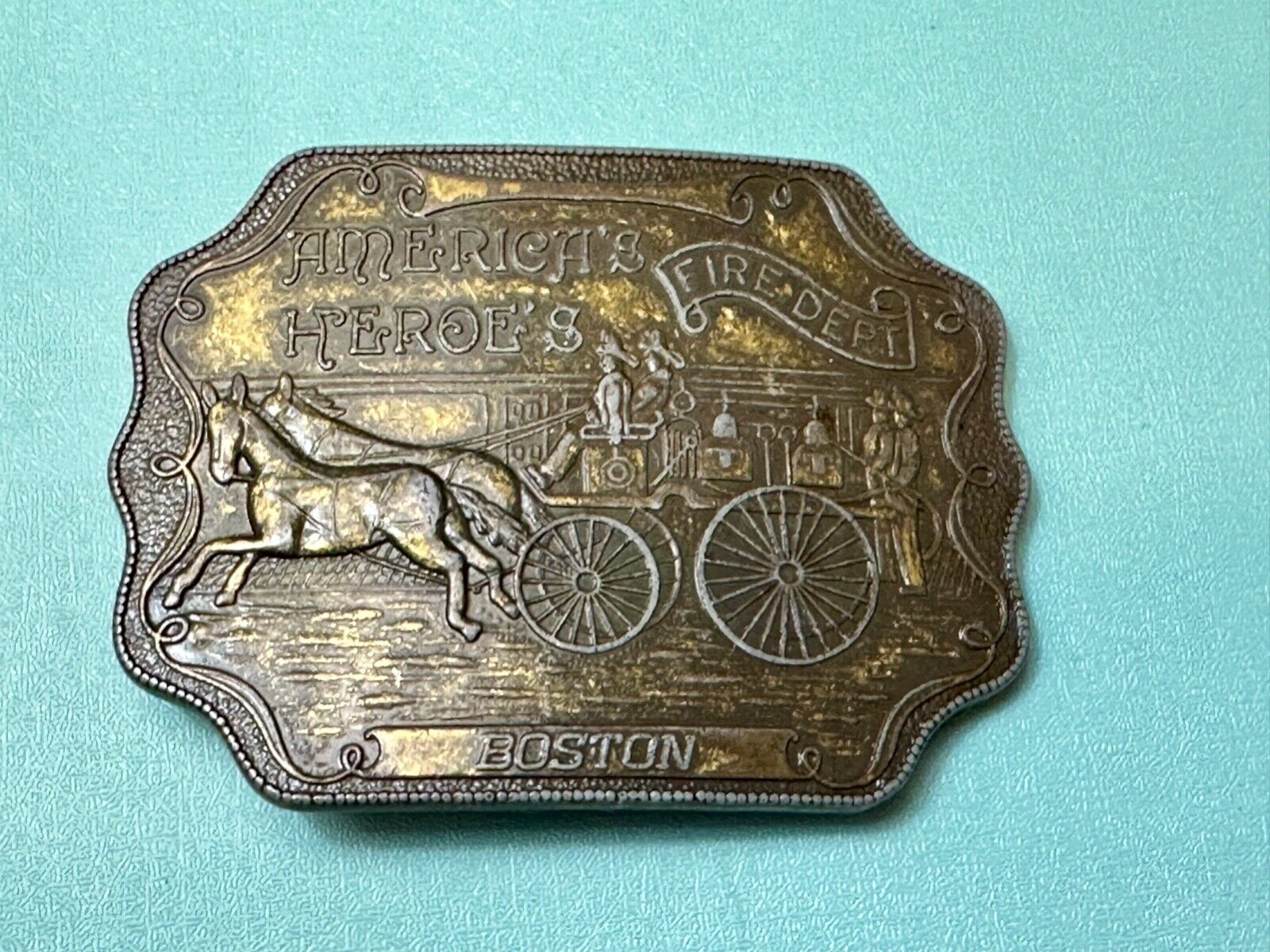 America's Heroes Firefighters Fire Department BOSTON MA Vintage belt buckle