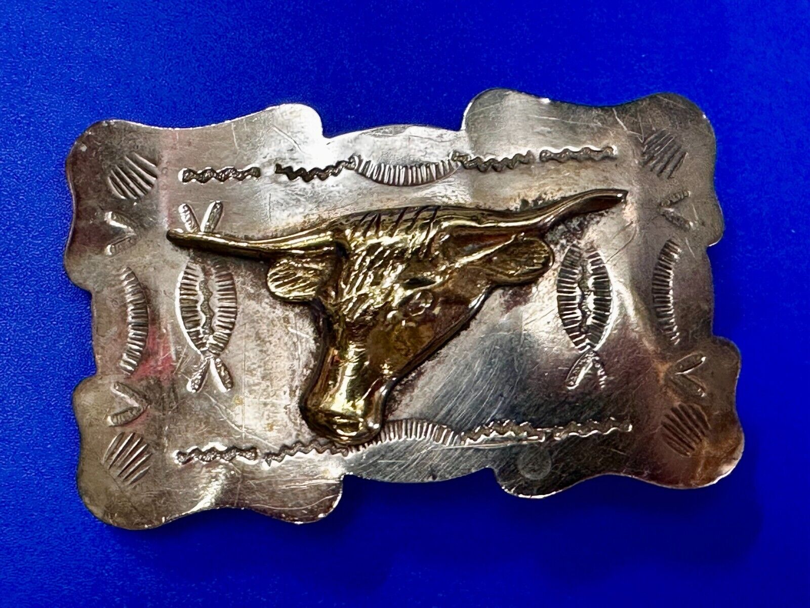 Unique Texas Longhorn Steer Bull Vintage Two Tone Rodeo Cowboy Belt Buckle