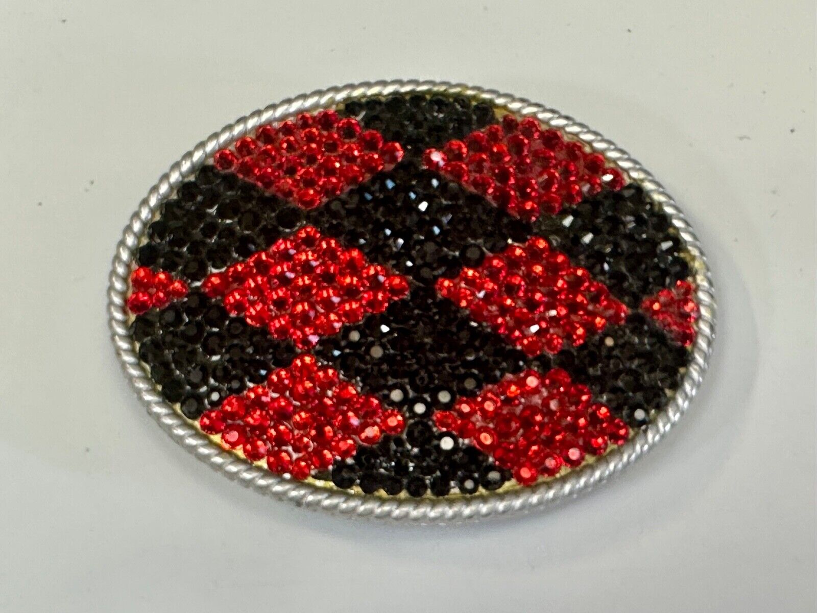 Black &  Red rhinestone Checkerboard Diamond Jester 3.75" wide belt buckle