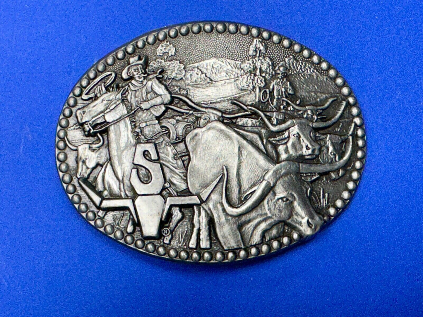 ADM Zee Series Cowboy Longhorn Steer Roping NOS Belt Buckle Award Design Medals