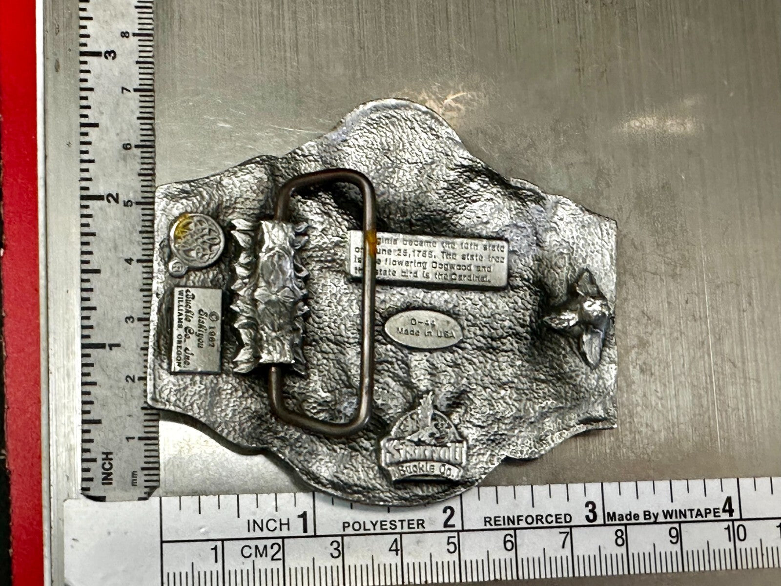 The States of Virginia Old Dominion Dogwood Cardinal 1987 Siskiyou Belt Buckle