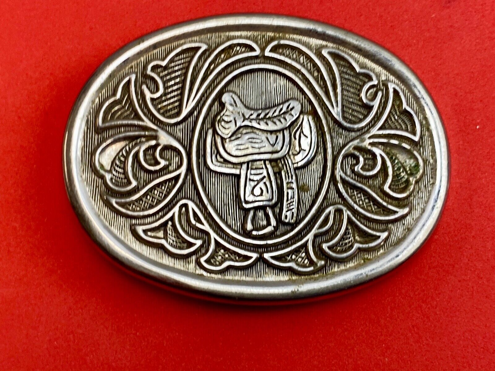 Avon Vintage Silver Tone Horse Saddle Belt Buckle