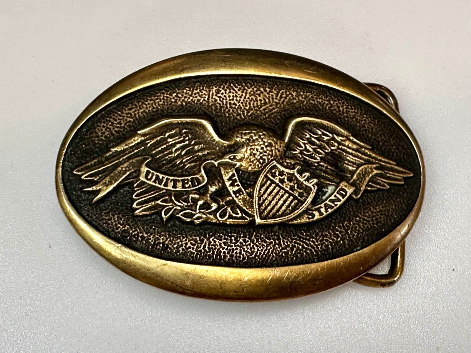 United We Stand - Patriotic American Eagle 1976 Heritage Mint Brass Belt Buckle