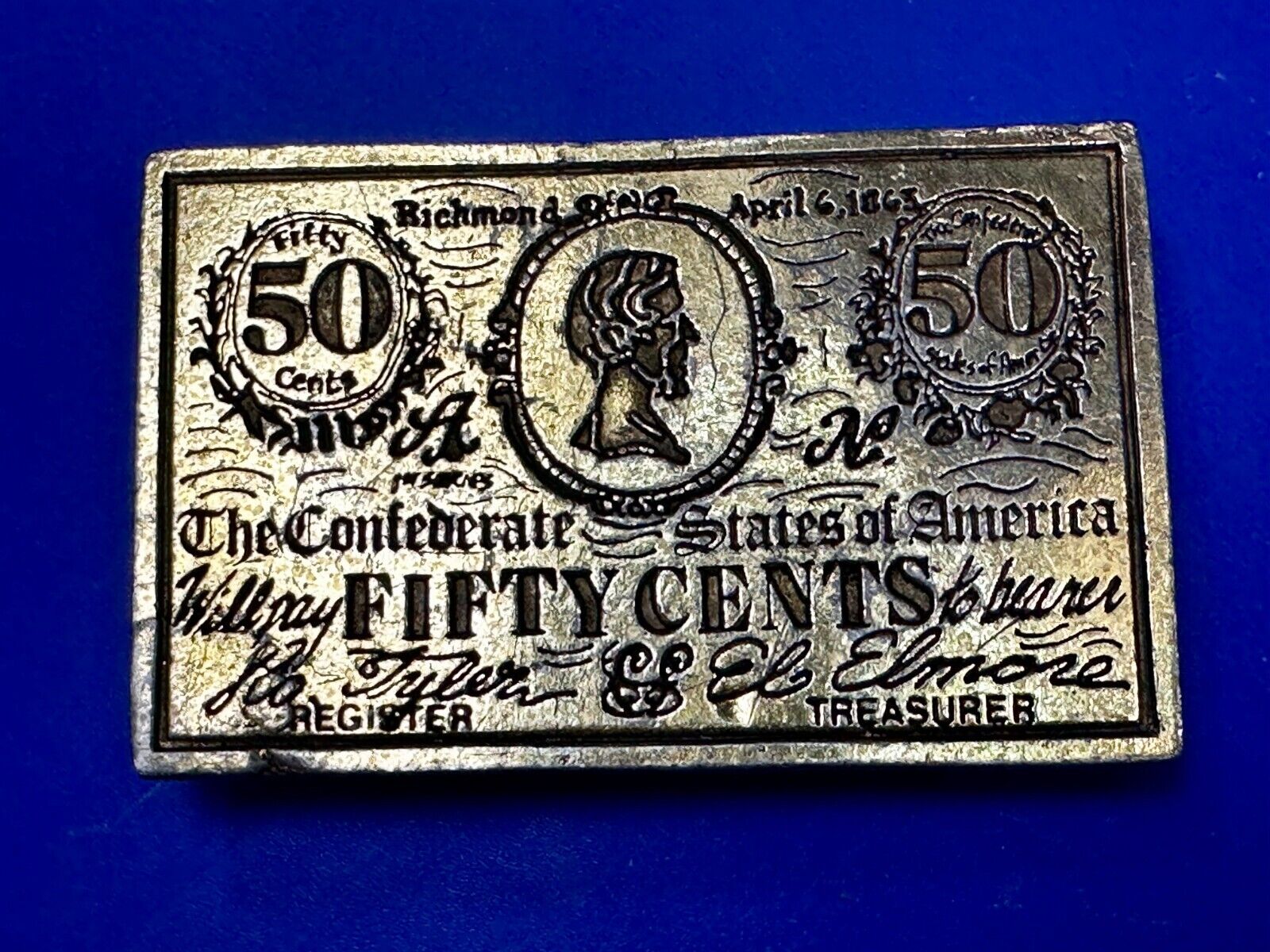 50 Cents Note 1863 Confederate States of America Belt Buckle by CDC Metal Works