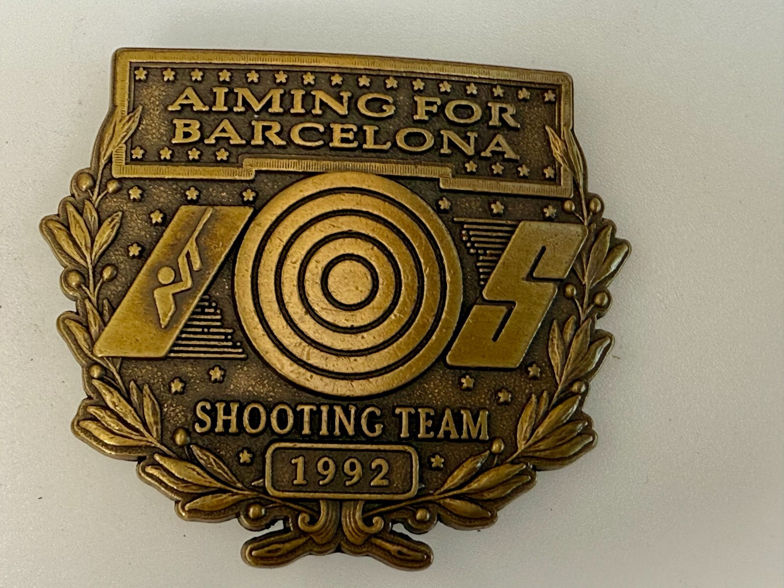 Aiming For Barcelona Shooting Team 1992 Olympics Vintage Commemorate Belt Buckle