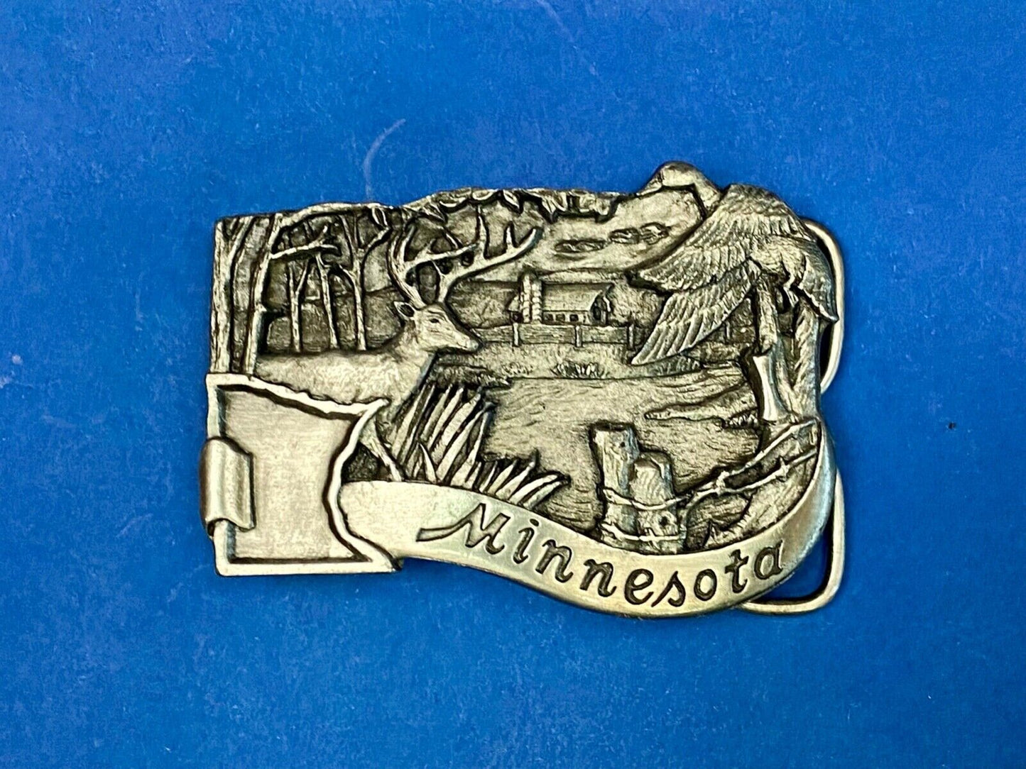 Vintage 1982 Minnesota Beautiful State Deer River Belt Buckle By Siskiyou