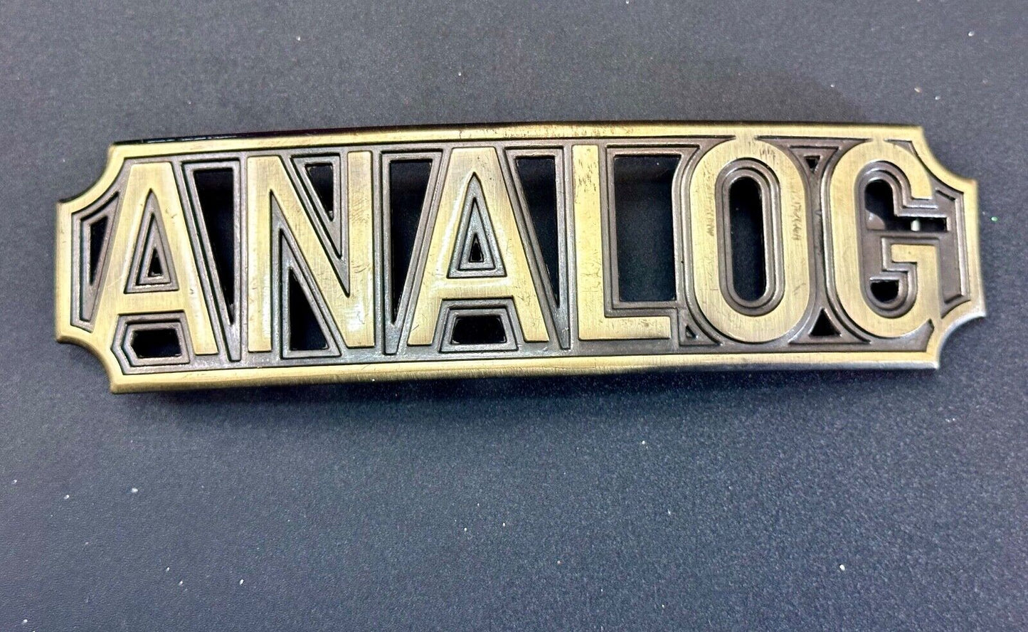 ANALOG - large old school block letter silver tone belt buckle