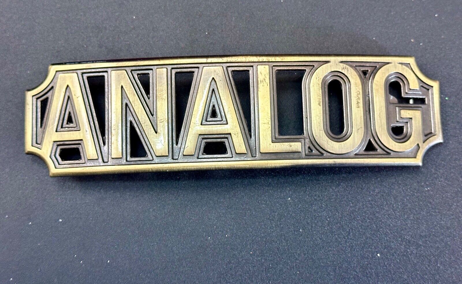 ANALOG - large old school block letter silver tone belt buckle