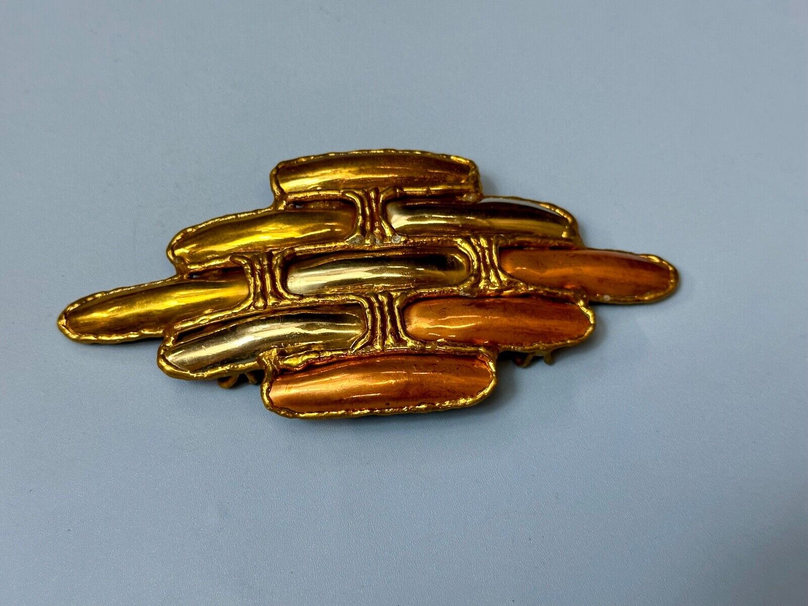 Vintage LARGE mixed metal chunky belt buckle slide / Made in India