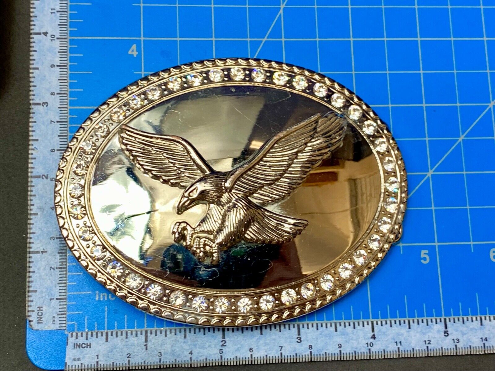 USA Strong Diving Flying American Eagle Rhinestone accented boarder belt buckle