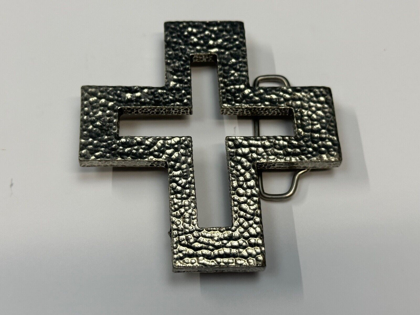 A.P.W. 2007 cross cutout silver tone belt buckle