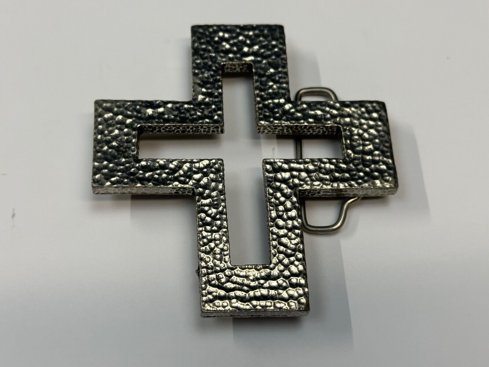 A.P.W. 2007 cross cutout silver tone belt buckle