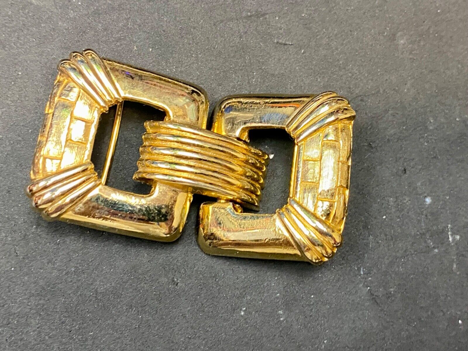 Vintage Gay Boyer Signed Piece Interlocking Rectangular Belt Buckle